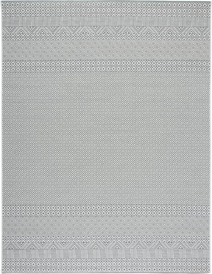 SAFAVIEH Washable Rug Outdoor Courtyard Collection - 8' x 10', Brown & Grey, Non-Shedding & Easy Cleaning, Ideal for Patio, Backyard, Mudroom, DIning Space (CY6235-07812)