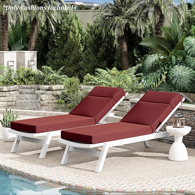 Chaise Lounge Cushion for Outdoor Furniture, Waterproof Fade and Tear Resistant Lounge Deck Chair Cushions for Patio Lawn Pool Resort Hotel