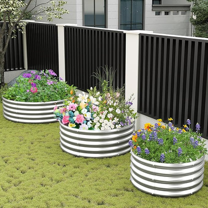 2PCS 4x4x1ft Galvanized Raised Garden Bed Kit,Round Garden Bed Outdoor Planter Box for Vegetables,Flowers,Herbs,Easy Assembly,Silver