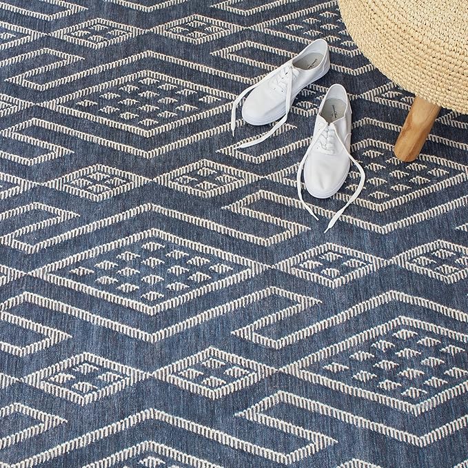 Dash & Albert Guthrie Navy Machine Washable Rug, 2 X 3 Feet, Blue Geometric Pattern