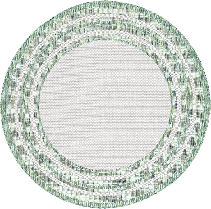 SAFAVIEH Courtyard Collection CY8475 Border Design Indoor/ Outside Non-Shedding Easy Patio Backyard Porch Deck Mudroom Area, 6'7" Round, Ivory/Green