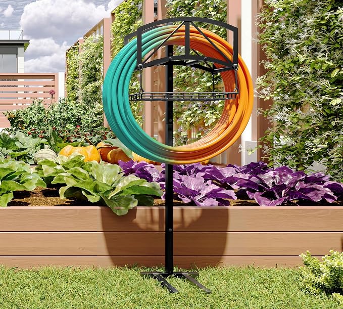 Fire Beauty Garden Hose Holder with Storage Basket,Heavy-Duty,80+lb Capacity,Rust-Proof Stainless Steel,Holds 150ft Hose