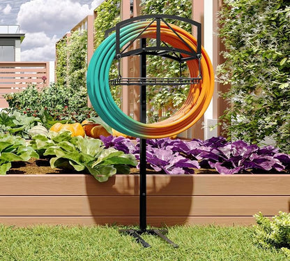 Fire Beauty Garden Hose Holder with Storage Basket,Heavy-Duty,80+lb Capacity,Rust-Proof Stainless Steel,Holds 150ft Hose