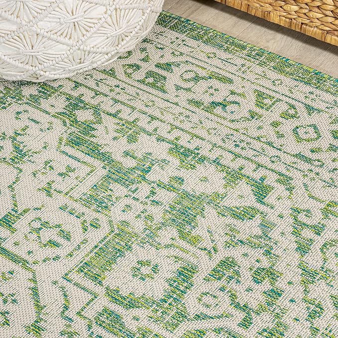 JONATHAN Y Medallion Weave Indoor Outdoor Runner Rug 2X10 Cream/Green, Sinjuri Textured for Backyard, Patio, Porch, Easy-Cleaning, High Traffic, Pet-Friendly, Non-Shedding (SMB101H-210)