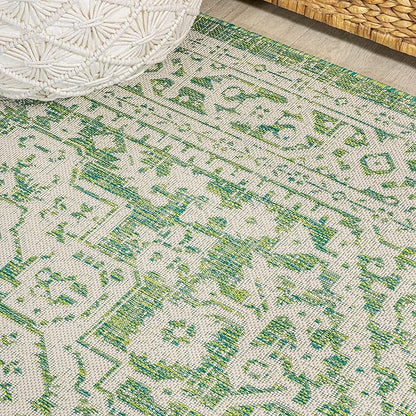 JONATHAN Y Medallion Weave Indoor Outdoor Runner Rug 2X10 Cream/Green, Sinjuri Textured for Backyard, Patio, Porch, Easy-Cleaning, High Traffic, Pet-Friendly, Non-Shedding (SMB101H-210)