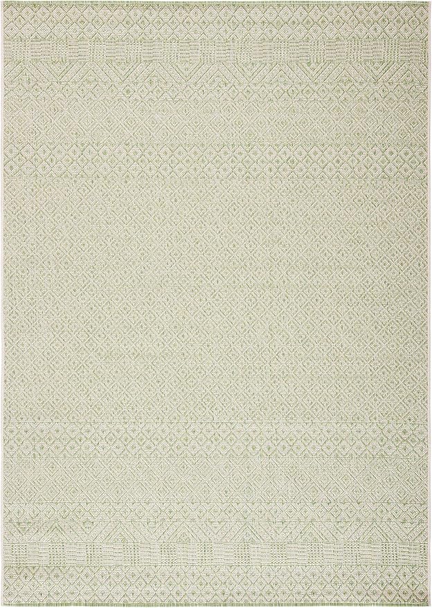 SAFAVIEH Washable Rug Outdoor Courtyard Collection - 5'3" x 7'7", Beige & Green, Non-Shedding & Easy Cleaning, Ideal for Patio, Backyard, Mudroom (CY6235-21812)
