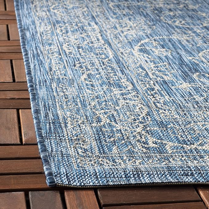 SAFAVIEH Courtyard Collection 2'3" x 20' Navy/Ivory CY8680 Indoor/ Outside Waterproof Easy cleansingPatio Backyard Mudroom Runner Mat