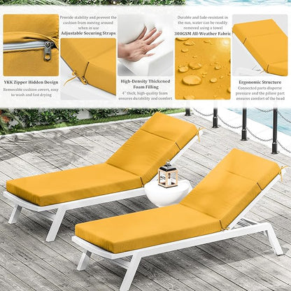 Chaise Lounge Cushion for Outdoor Furniture, Waterproof Fade and Tear Resistant Lounge Deck Chair Cushions for Patio Lawn Pool Resort Hotel
