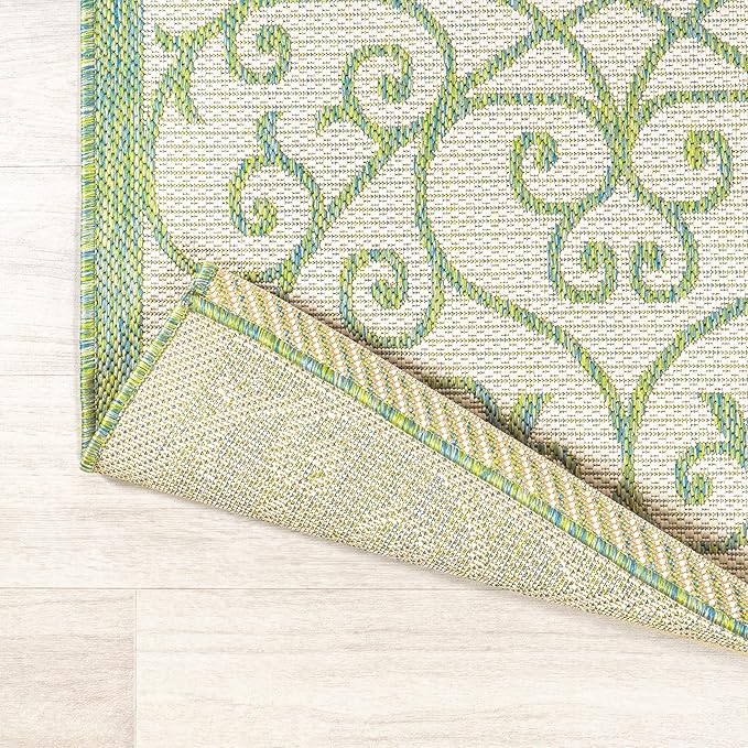 JONATHAN Y Vintage Filigree Indoor Outdoor Runner Rug 2X10 Cream/Green, Madrid Textured Weave for Backyard, Patio, Porch, Easy-Cleaning, High Traffic, Pet-Friendly, Non-Shedding (SMB107J-210)