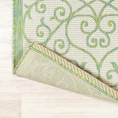 JONATHAN Y Vintage Filigree Indoor Outdoor Runner Rug 2X10 Cream/Green, Madrid Textured Weave for Backyard, Patio, Porch, Easy-Cleaning, High Traffic, Pet-Friendly, Non-Shedding (SMB107J-210)