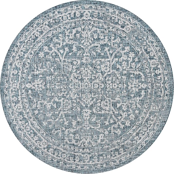 JONATHAN Y Boho Medallion Indoor Outdoor Round Area Rug 4 Ft Teal/Gray, Malta Textured Weave for Backyard, Patio, Porch, Easy-Cleaning, High Traffic, Pet-Friendly, Non-Shedding (SMB104B-4R)