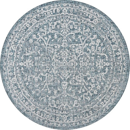 JONATHAN Y Boho Medallion Indoor Outdoor Round Area Rug 4 Ft Teal/Gray, Malta Textured Weave for Backyard, Patio, Porch, Easy-Cleaning, High Traffic, Pet-Friendly, Non-Shedding (SMB104B-4R)