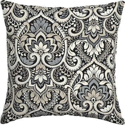 Arden Outdoor Toss Pillow, 16 x 16, Rain-Proof, Fade Resistant Black Aurora Damask