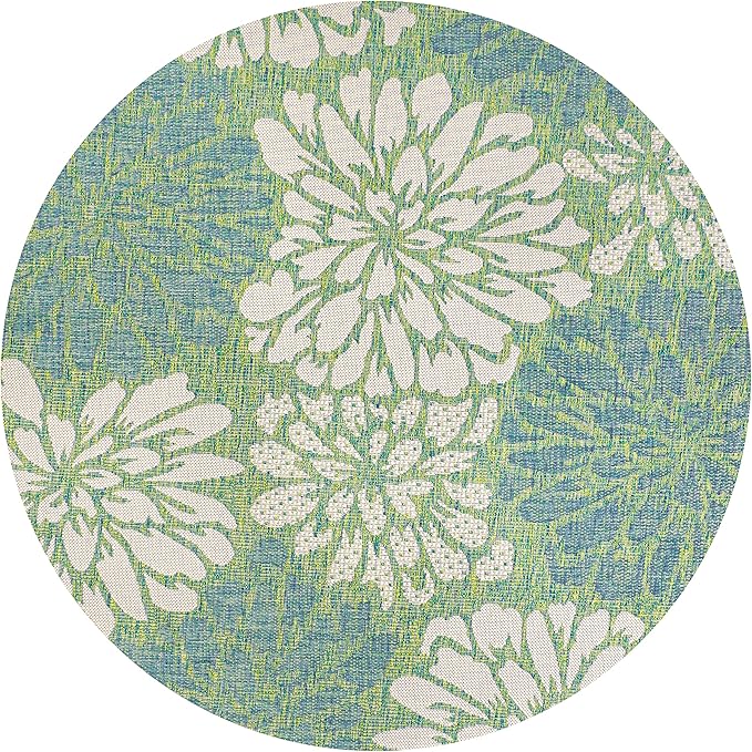JONATHAN Y Floral Textured Weave Indoor Outdoor Round Area Rug 6 Ft Cream/Green, Zinnia Modern for Backyard, Patio, Porch, Easy-Cleaning, High Traffic, Pet-Friendly, Non-Shedding (SMB110D-6R)