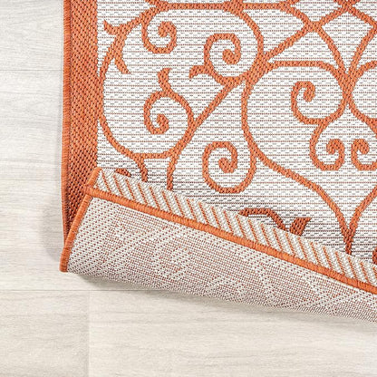 JONATHAN Y Vintage Filigree Indoor Outdoor Runner Rug 2X10 Cream/Orange, Madrid Textured Weave for Backyard, Patio, Porch, Easy-Cleaning, High Traffic, Pet-Friendly, Non-Shedding (SMB107L-210)