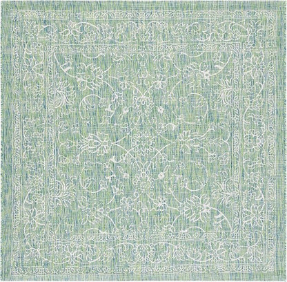 SAFAVIEH Washable Rug Outdoor Courtyard Collection - 7'10" Square, Green & Ivory, Non-Shedding & Easy Cleaning, Ideal for Patio, Backyard, Mudroom (CY8680-55721)