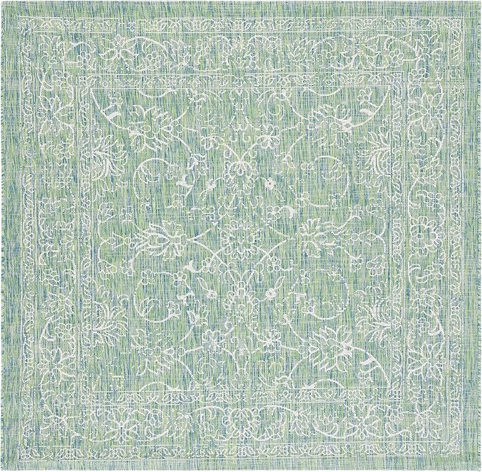 SAFAVIEH Washable Rug Outdoor Courtyard Collection - 4' Square, Green & Ivory, Non-Shedding & Easy Cleaning, Ideal for Patio, Backyard, Mudroom (CY8680-55721)