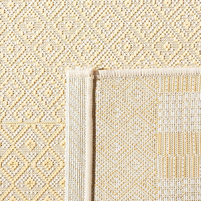 SAFAVIEH Washable Rug Outdoor Courtyard Collection - 6'7" x 9'6", Gold & Beige, Non-Shedding & Easy Cleaning, Ideal for Patio, Backyard, Mudroom (CY6235-30612)