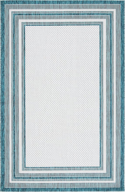 SAFAVIEH Washable Rug Outdoor Courtyard Collection - 5'3" x 7'7", Ivory & Teal, Non-Shedding & Easy Cleaning, Ideal for Patio, Backyard, Mudroom (CY8475-53512)