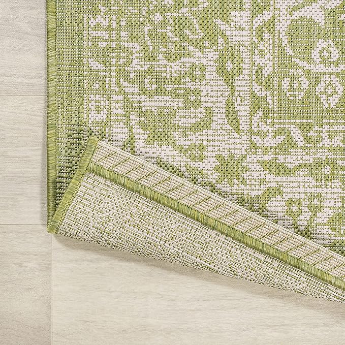 JONATHAN Y Weave Floral Indoor Outdoor Runner Rug 2X10 Green/Cream, Tela Bohemian Textured for Backyard, Patio, Porch, Easy-Cleaning, High Traffic, Pet-Friendly, Non-Shedding (SMB100D-210)