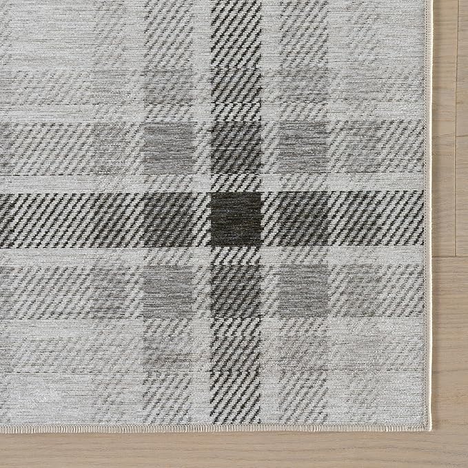 Dash & Albert Andri Plaid Black Machine Washable Rug, Runner-2.5 X 8 Feet, Black/White Plaid Pattern