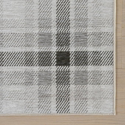 Dash & Albert Andri Plaid Black Machine Washable Rug, Runner-2.5 X 8 Feet, Black/White Plaid Pattern