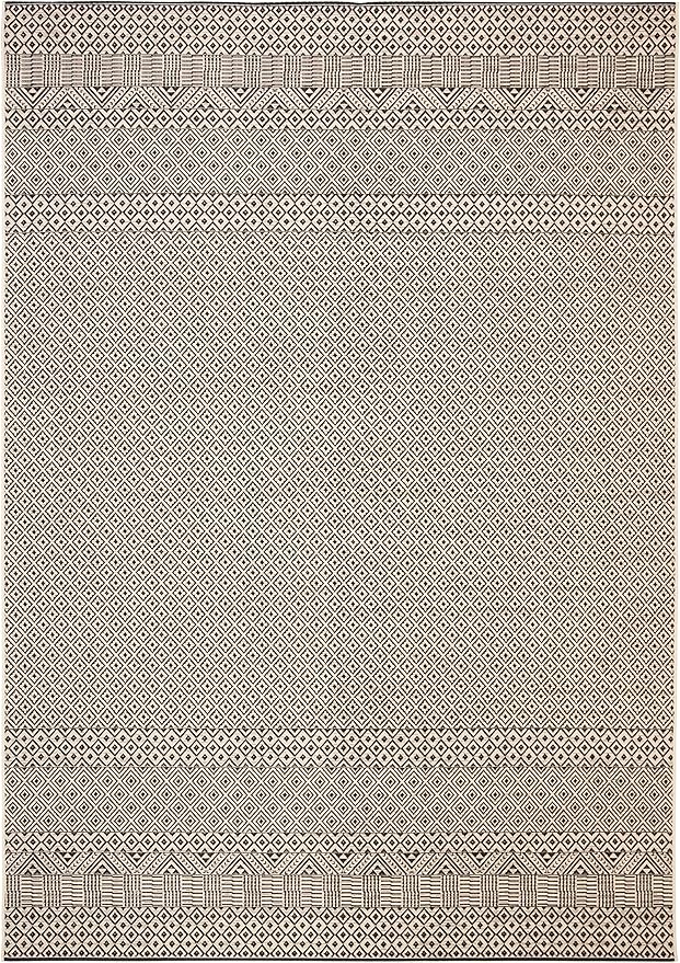 SAFAVIEH Washable Rug Outdoor Courtyard Collection - 9' x 12', Beige & Black, Non-Shedding & Easy Cleaning, Ideal for Patio, Backyard, Mudroom (CY6235-25612)