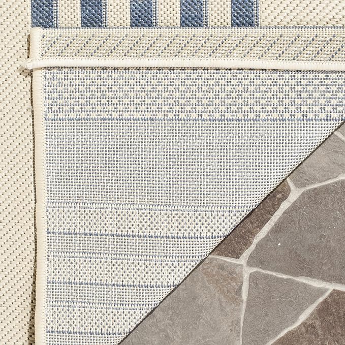 SAFAVIEH Washable Rug Outdoor Courtyard Collection - 2'7" x 5', Beige & Blue, Non-Shedding & Easy Cleaning, Ideal for Patio, Backyard, Mudroom (CY6062-233)