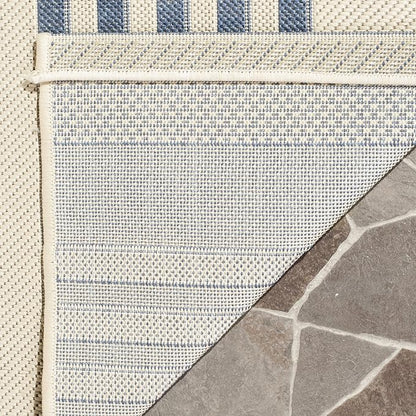 SAFAVIEH Washable Rug Outdoor Courtyard Collection - 2'7" x 5', Beige & Blue, Non-Shedding & Easy Cleaning, Ideal for Patio, Backyard, Mudroom (CY6062-233)