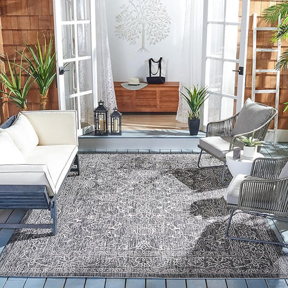 SAFAVIEH Washable Rug Outdoor Courtyard Collection - 6'7" Square, Black & Ivory, Non-Shedding & Easy Cleaning, Ideal for Patio, Backyard, Mudroom (CY8680-36621)