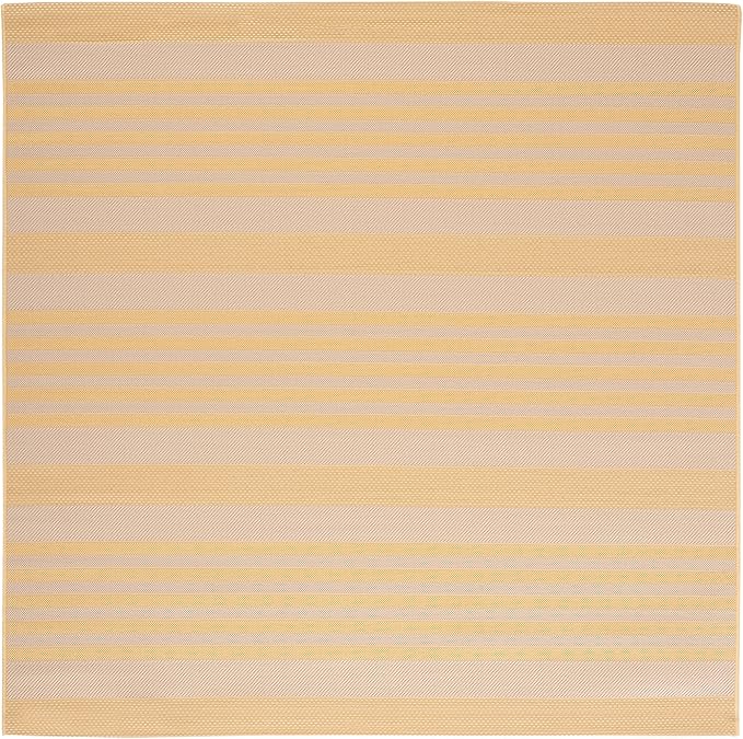 SAFAVIEH Washable Rug Outdoor Courtyard Collection - 6'7" Square, Gold & Beige, Non-Shedding & Easy Cleaning, Ideal for Patio, Backyard, Mudroom (CY6062-306)