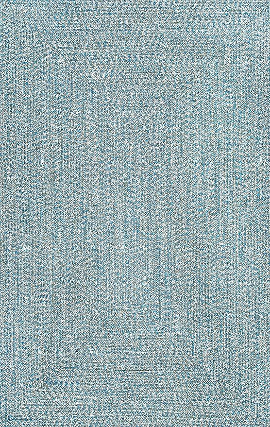 nuLOOM 3' x 5' Solid Hand Braided Indoor/Outdoor Area Rug, Pet-Friendly, High Traffic, Weather Resistant, for Patio, Balcony, Bedroom, Living Room, Dining Room, Wynn Aqua