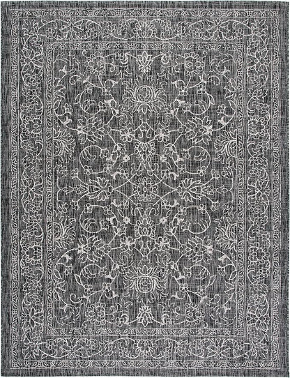SAFAVIEH Courtyard Collection 8' x 11' Black/Ivory CY8680 Indoor-Outdoor Waterproof Easy-Cleaning Patio Backyard Mudroom Area-Rug
