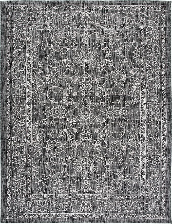 SAFAVIEH Courtyard Collection 8' x 10' Black/Ivory CY8680 Indoor-Outdoor Waterproof Easy-Cleaning Patio Backyard Mudroom Area-Rug