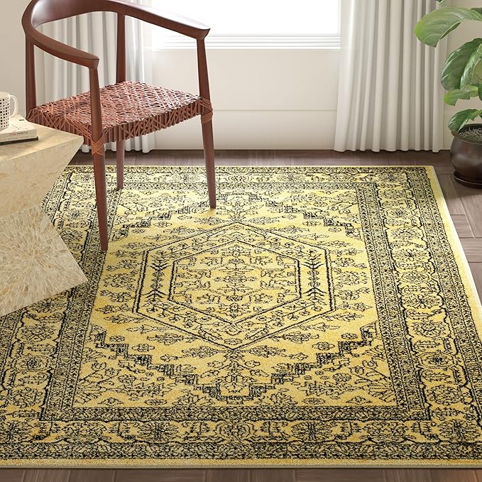 SAFAVIEH Adirondack Collection Accent Rug - 4' x 6', Gold & Black, Oriental Medallion Design, Non-Shedding & Easy Care, Ideal for High Traffic Areas in Entryway, Living Room, Bedroom (ADR108H)