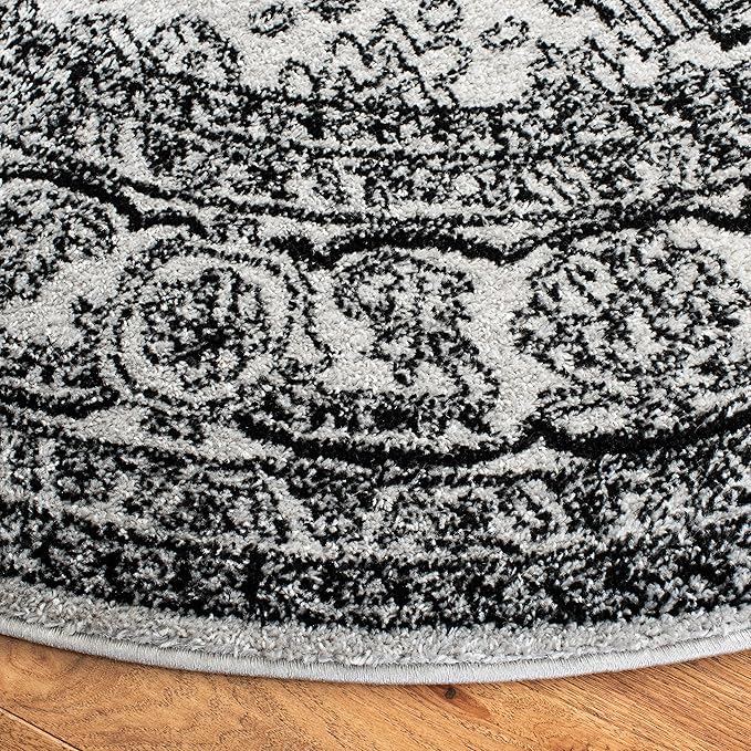 SAFAVIEH Adirondack Collection Area Rug - 8' Round, Silver & Black, Oriental Medallion Design, Non-Shedding & Easy Care, Ideal for High Traffic Areas in Living Room, Bedroom (ADR108A)