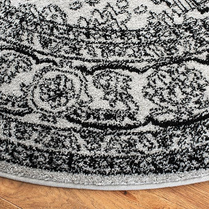 SAFAVIEH Adirondack Collection Area Rug - 8' Round, Silver & Black, Oriental Medallion Design, Non-Shedding & Easy Care, Ideal for High Traffic Areas in Living Room, Bedroom (ADR108A)