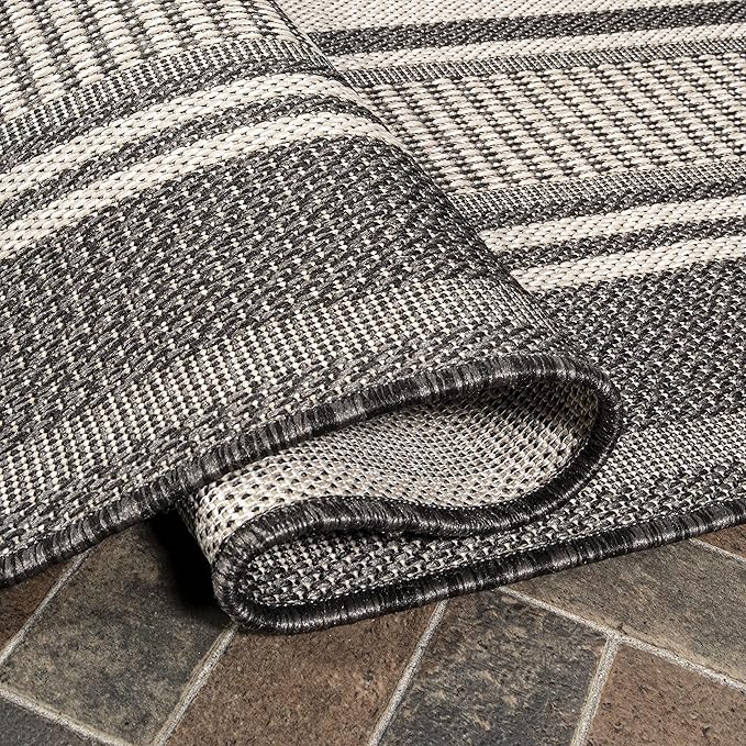 JONATHAN Y Double Stripe Indoor Outdoor Runner Rug 2X8 Black/Cream, Haynes Modern for Backyard, Patio, Porch, Easy-Cleaning, High Traffic, Pet-Friendly, Non-Shedding (SMB202B-28)