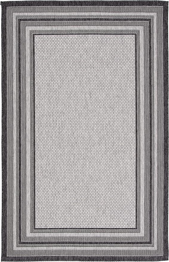 SAFAVIEH Courtyard Collection 6'7" x 9'6" Light Grey/Black CY8475 Indoor-Outdoor Waterproof Easy-Cleaning Patio Backyard Mudroom Area-Rug