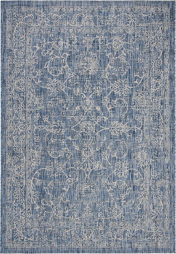 SAFAVIEH Washable Rug Outdoor Courtyard Collection - 4' x 5'7", Navy & Ivory, Non-Shedding & Easy Cleaning, Ideal for Patio, Backyard, Mudroom (CY8680-36821)