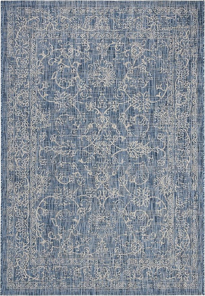 SAFAVIEH Washable Rug Outdoor Courtyard Collection - 4' x 5'7", Navy & Ivory, Non-Shedding & Easy Cleaning, Ideal for Patio, Backyard, Mudroom (CY8680-36821)