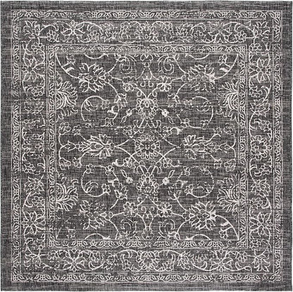 SAFAVIEH Washable Rug Outdoor Courtyard Collection - 5'3" Square, Black & Ivory, Non-Shedding & Easy Cleaning, Ideal for Patio, Backyard, Mudroom (CY8680-36621)