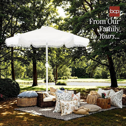 Best Choice Products 9ft Fringe Market Patio Umbrella – Outdoor Boho Tassel Sunshade for Table, Pool, Deck, Backyard – UPF50+, Easy Tilt, Heavy Duty Steel Pole & Ribs