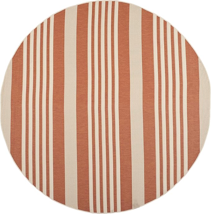 SAFAVIEH Washable Rug Outdoor Courtyard Collection - 7'10" Round, Terracotta & Beige, Non-Shedding & Easy Cleaning, Ideal for Patio, Backyard, Mudroom (CY6062-241)