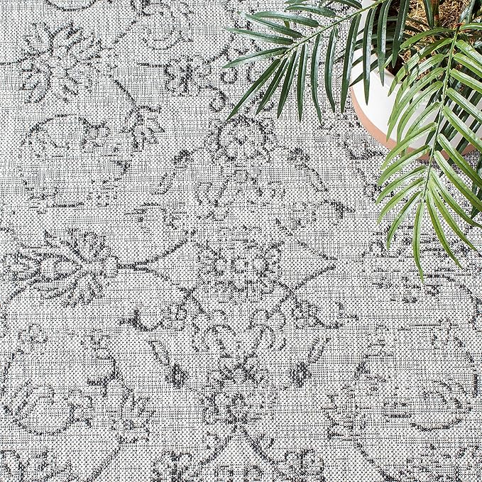 SAFAVIEH Courtyard Collection 2'7" x 5' Grey/Black CY8680 Indoor/ Outside Waterproof Easy cleansingPatio Backyard Mudroom Area Mat