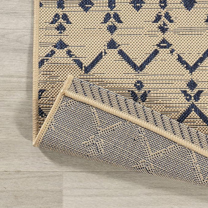 JONATHAN Y Moroccan Geometric Indoor Outdoor Area Rug 6X9 Beige/Navy, Ourika Textured Weave for Backyard, Patio, Porch, Easy-Cleaning, High Traffic, Pet-Friendly, Non-Shedding (SMB108H-6)