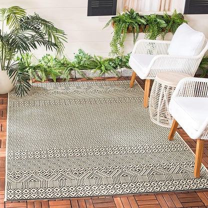 SAFAVIEH Washable Rug Outdoor Courtyard Collection - 6'7" Square, Beige & Black, Non-Shedding & Easy Cleaning, Ideal for Patio, Backyard, Mudroom (CY6235-25612)