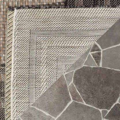 SAFAVIEH Washable Rug Outdoor Courtyard Collection - 5'3" Square, Natural & Black, Non-Shedding & Easy Cleaning, Ideal for Patio, Backyard, Mudroom (CY8475-37312)