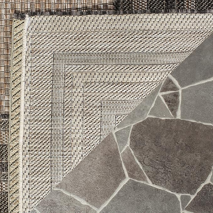 SAFAVIEH Courtyard Collection 4' x 5'7" Natural / Black CY8475 Indoor/ Outdoor Waterproof Easy-Cleaning Patio Backyard Mudroom Accent-Rug