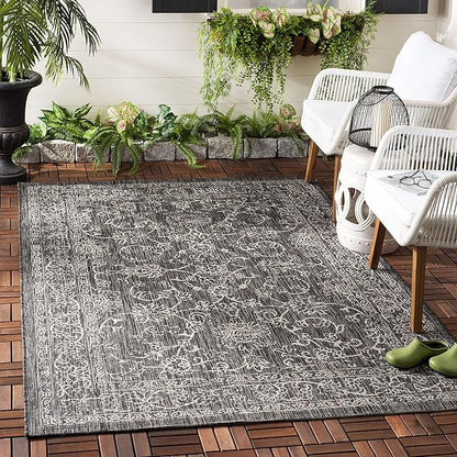 SAFAVIEH Washable Rug Outdoor Courtyard Collection - 5'3" Square, Black & Ivory, Non-Shedding & Easy Cleaning, Ideal for Patio, Backyard, Mudroom (CY8680-36621)